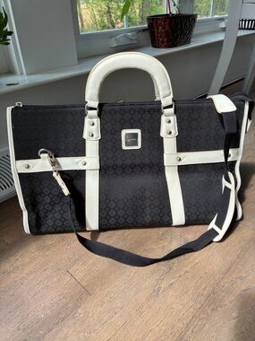 Nine West Black and White Travel Duffel with Contrast Trim